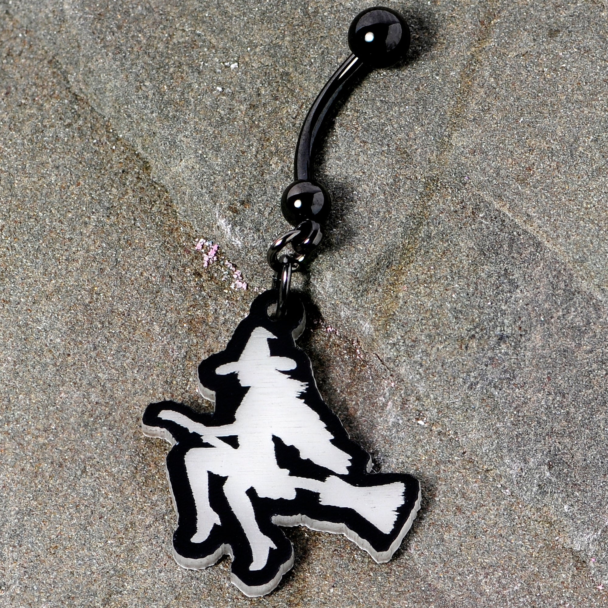 Glow in the Dark Halloween Flying Witch on Broom Dangle Belly Ring