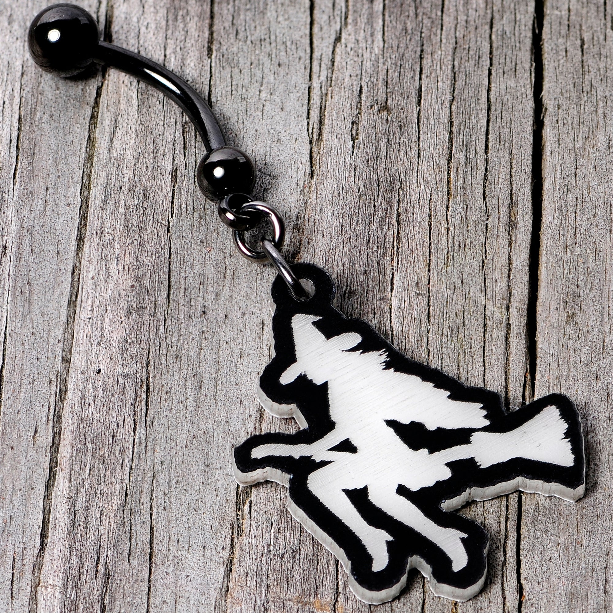 Glow in the Dark Halloween Flying Witch on Broom Dangle Belly Ring
