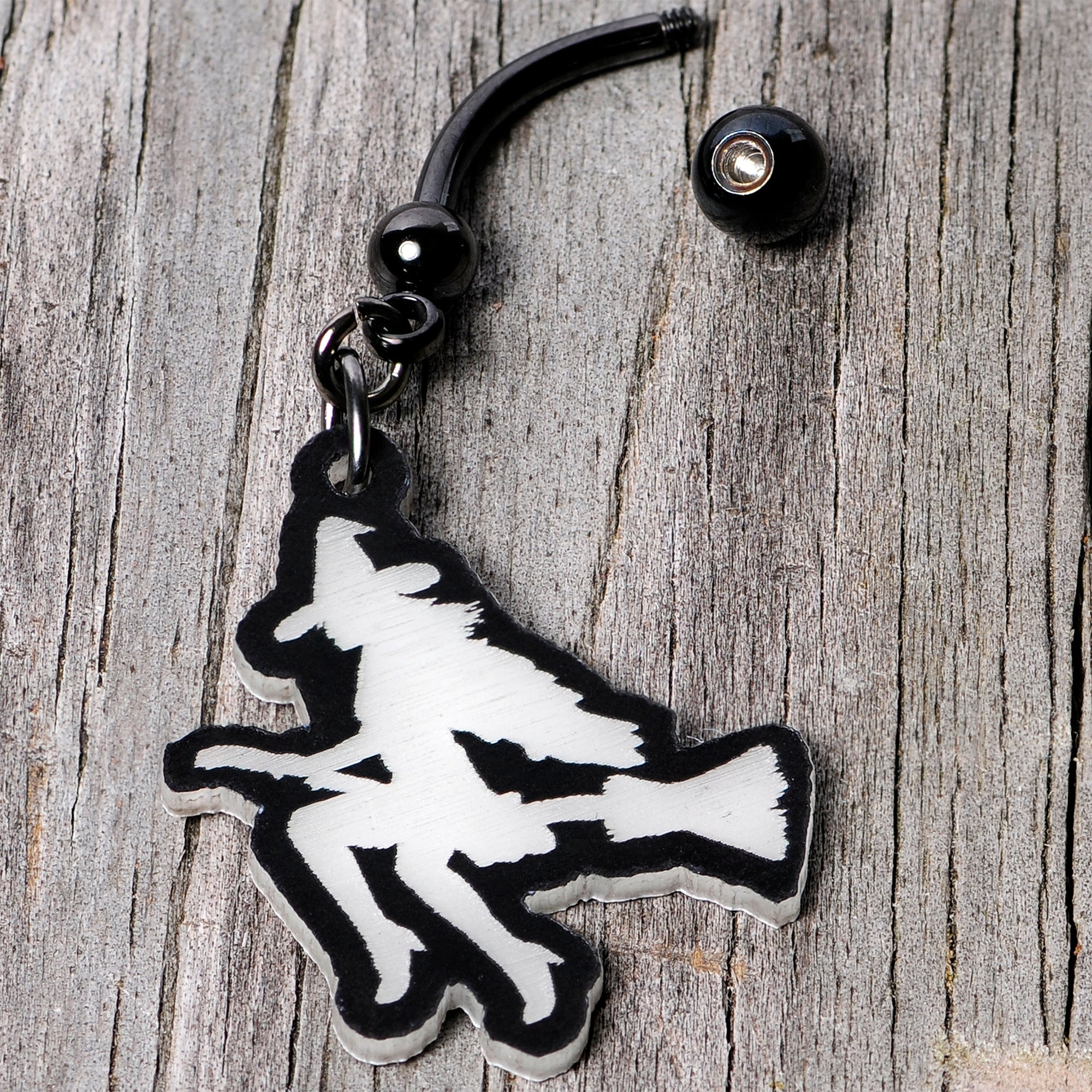 Glow in the Dark Halloween Flying Witch on Broom Dangle Belly Ring
