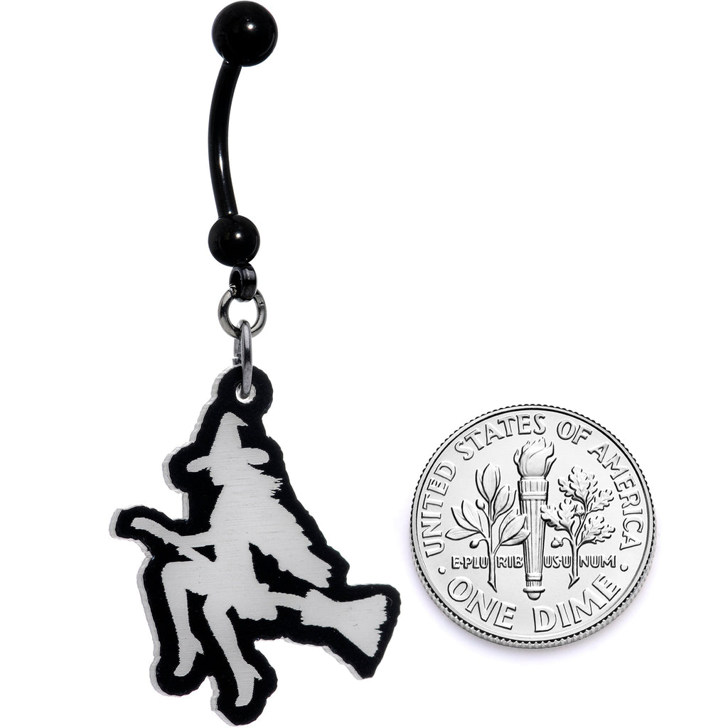 Glow in the Dark Halloween Flying Witch on Broom Dangle Belly Ring