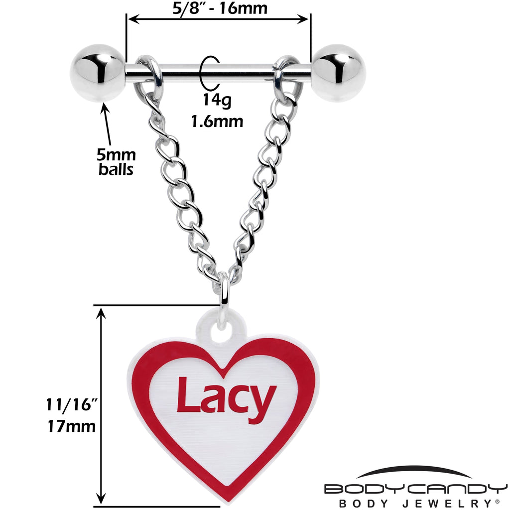 Custom Red White Heart Chain Personalized Name Dangle Nipple Ring Set