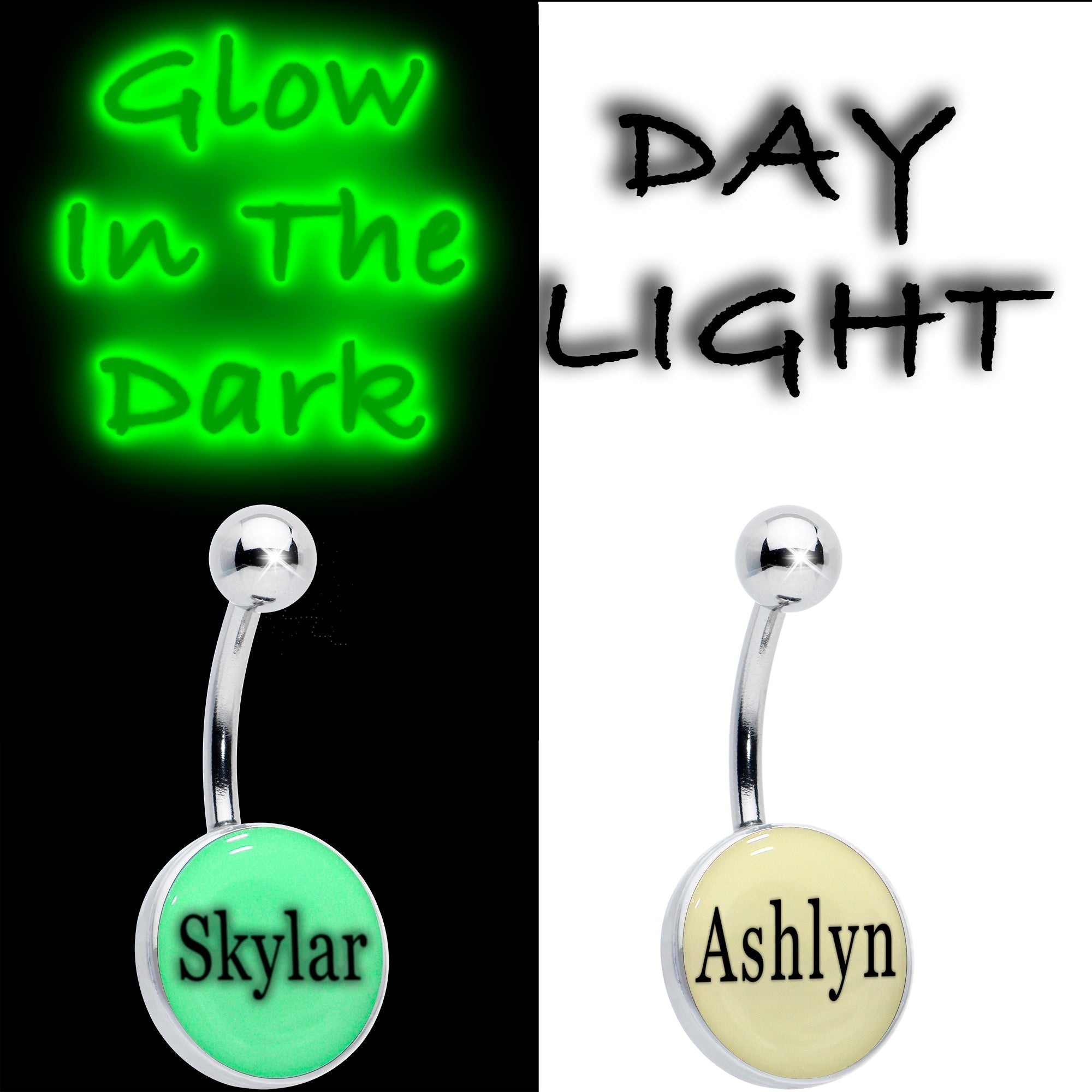 Custom Glow in the Dark Personalized Name Dangle Belly Ring