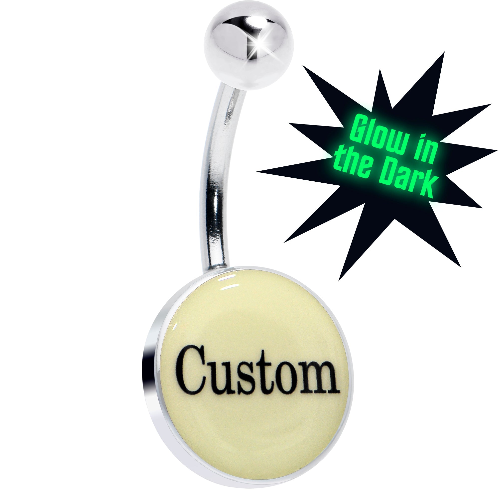 Custom Glow in the Dark Personalized Name Dangle Belly Ring