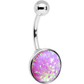 Party Pink Synthetic Opal Stainless Steel Bottom Mount Belly Ring