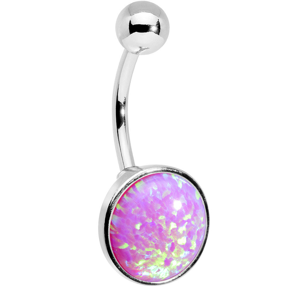 Party Pink Synthetic Opal Stainless Steel Bottom Mount Belly Ring