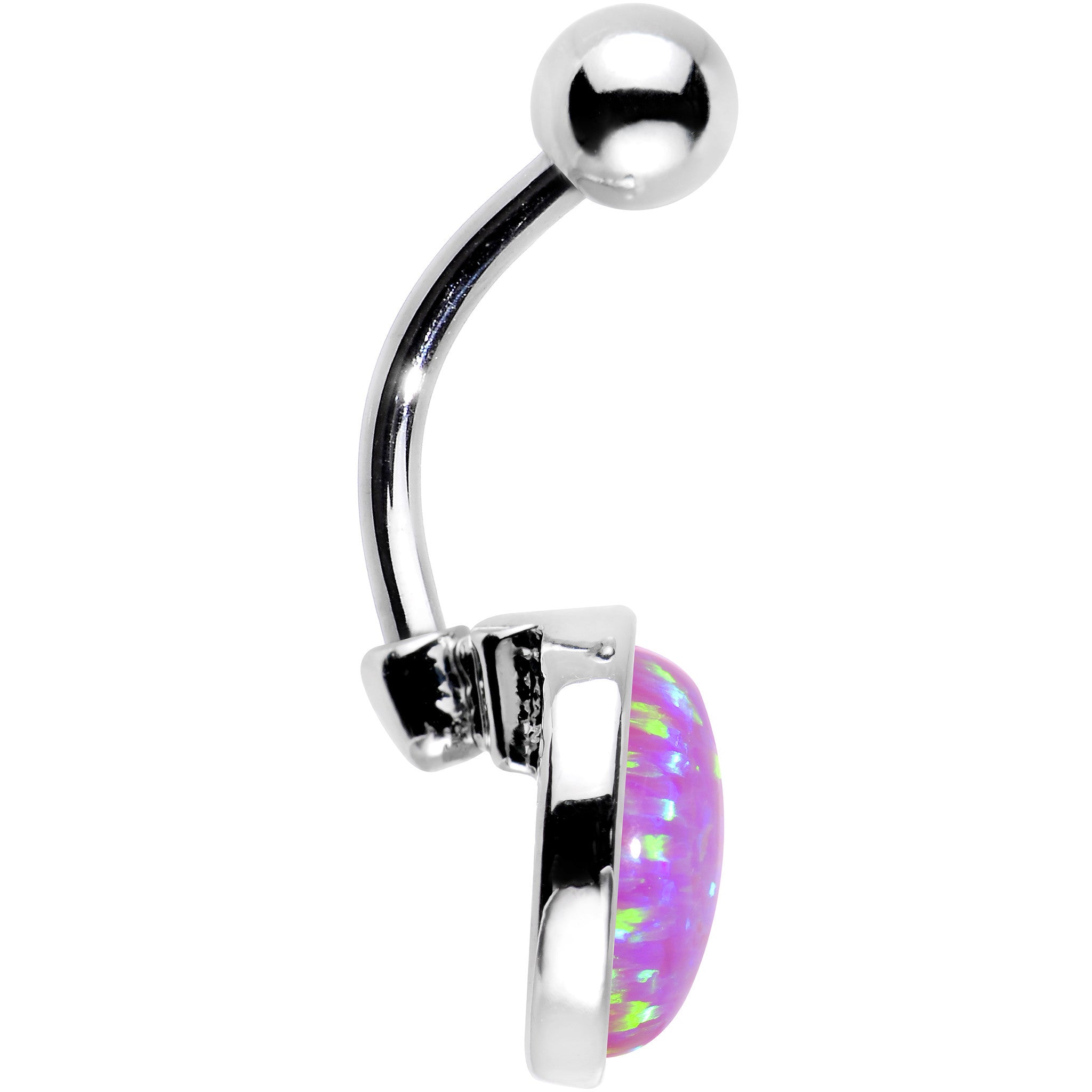 Party Pink Synthetic Opal Stainless Steel Bottom Mount Belly Ring