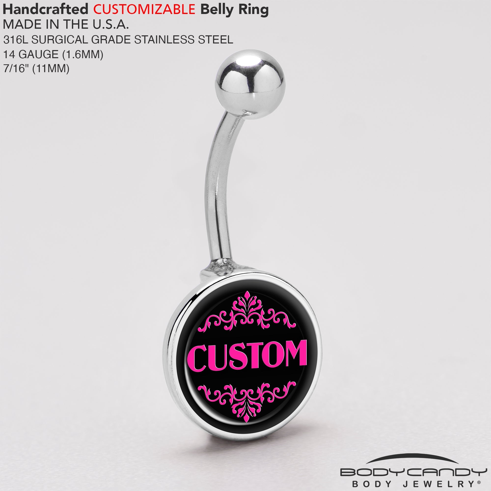 Custom Pink Personalized Name Belly Ring