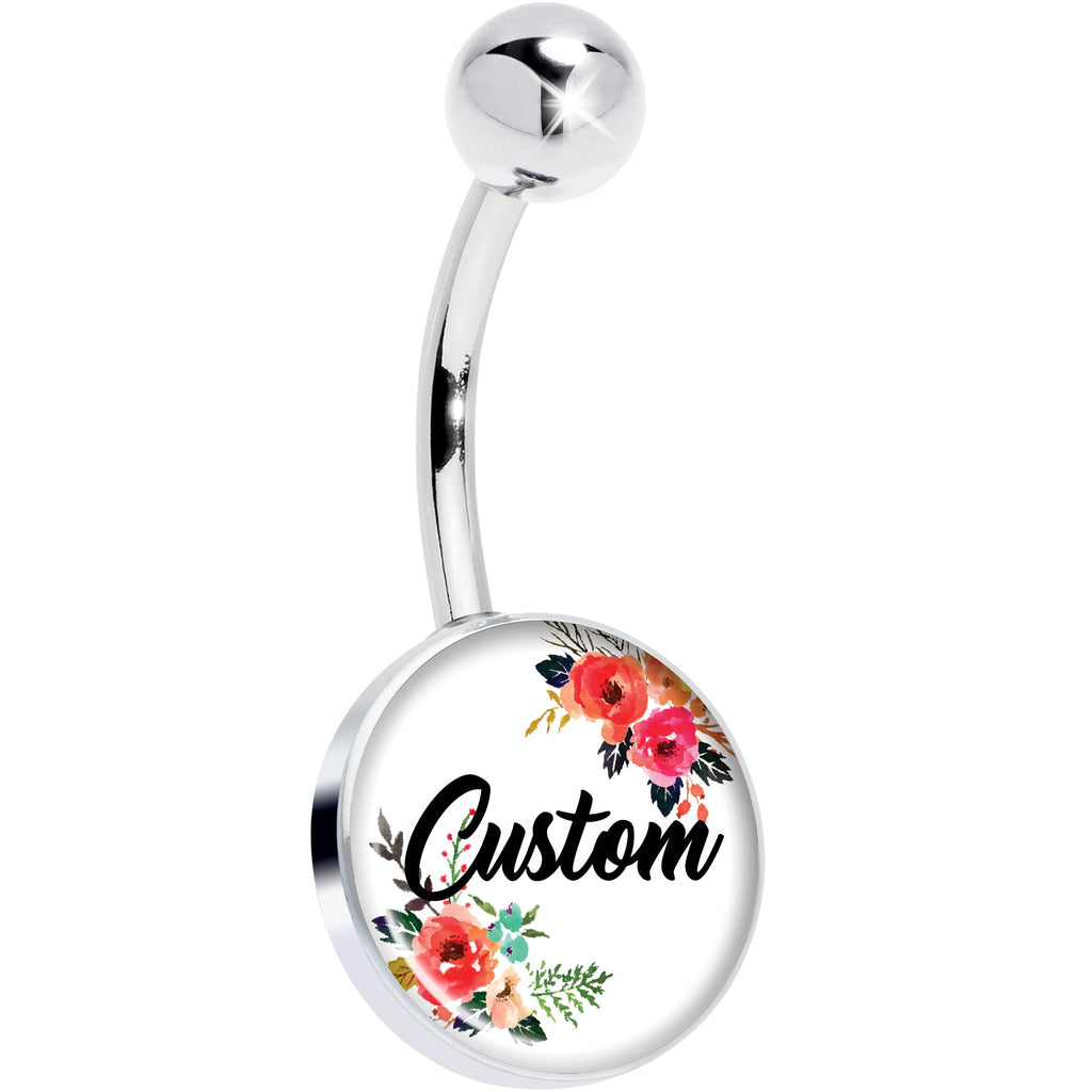 Custom Floral Personalized Name Belly Ring