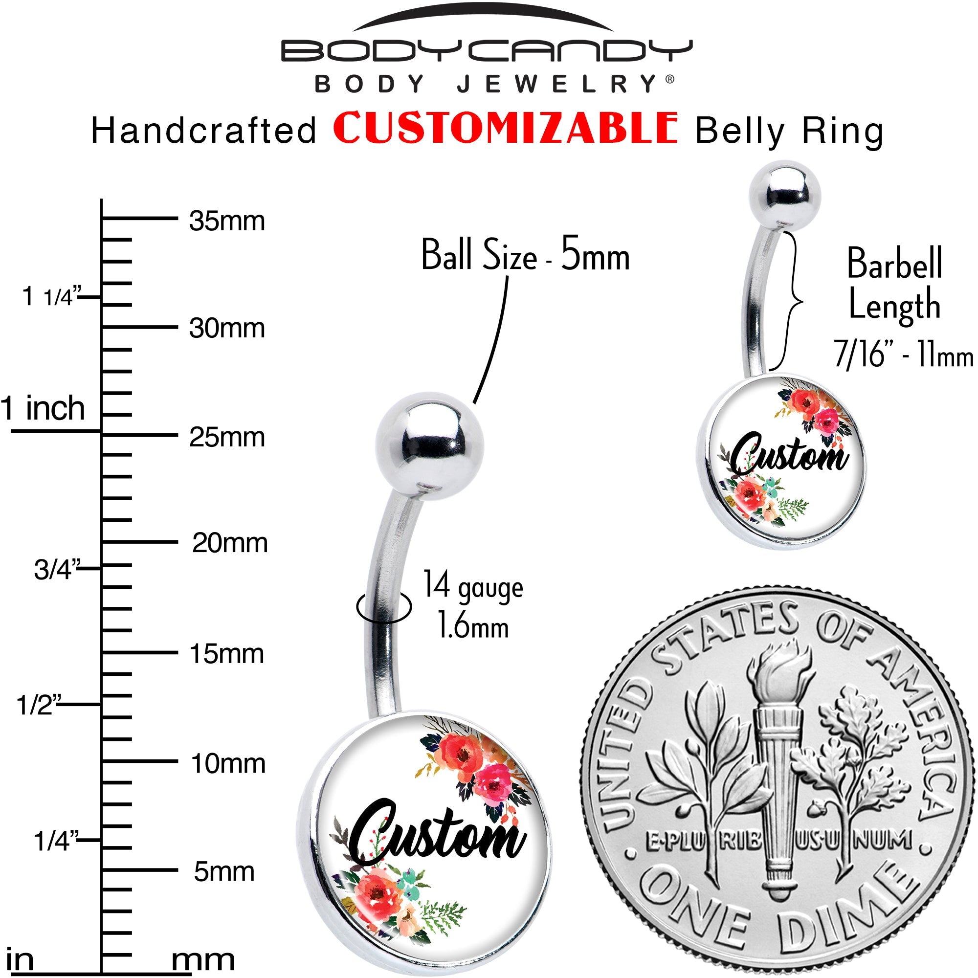 Custom Floral Personalized Name Belly Ring