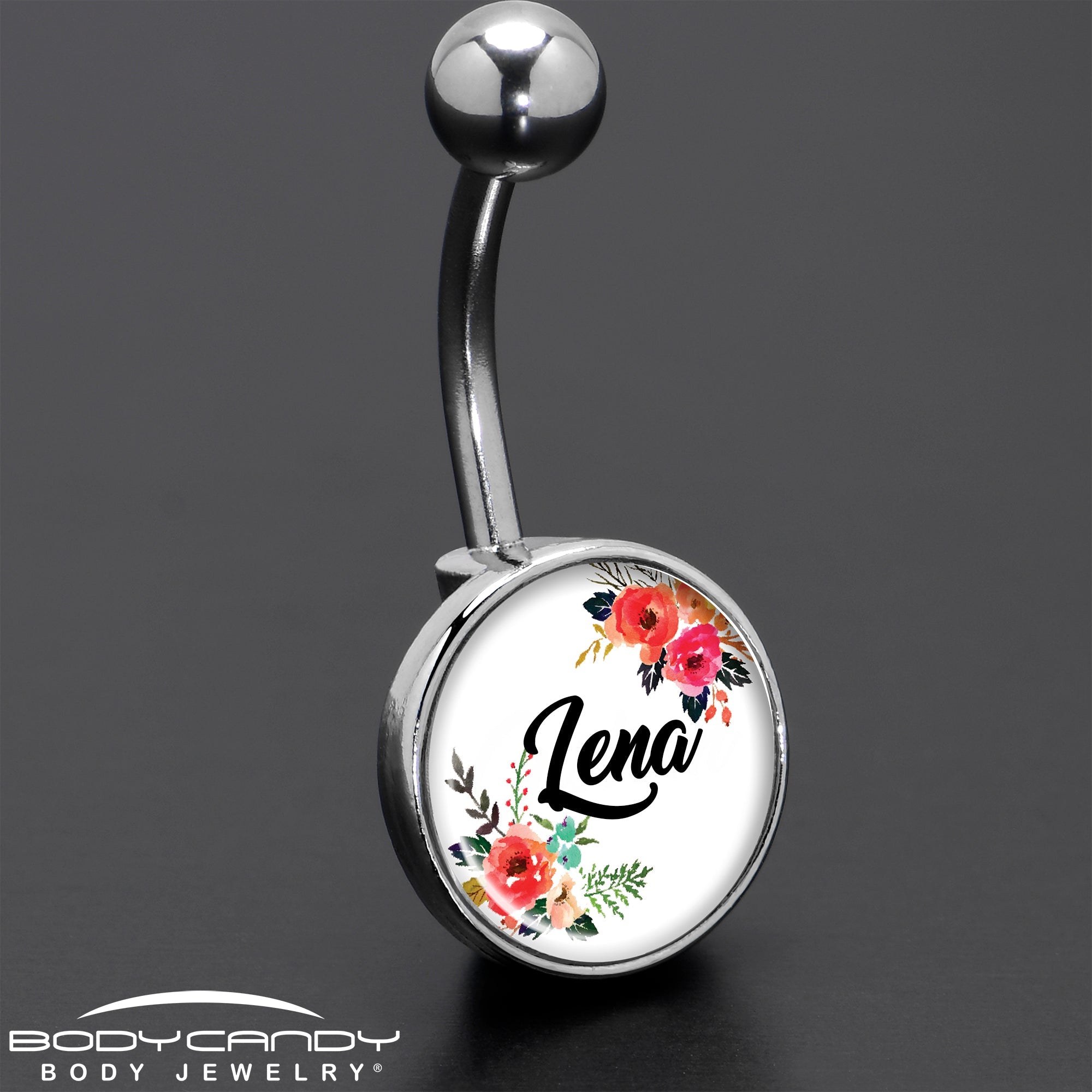 Custom Floral Personalized Name Belly Ring