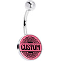 Custom Pink Mandala Personalized Name Belly Ring