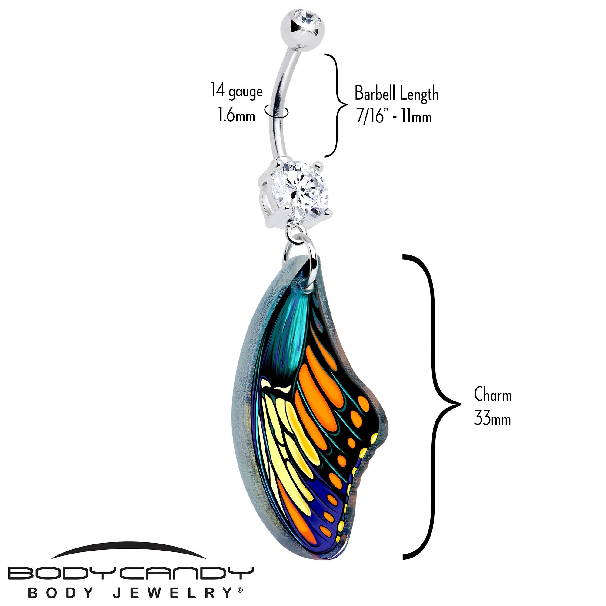 Double Gem Butterfly Wing Dangle Belly Ring by Onyx O