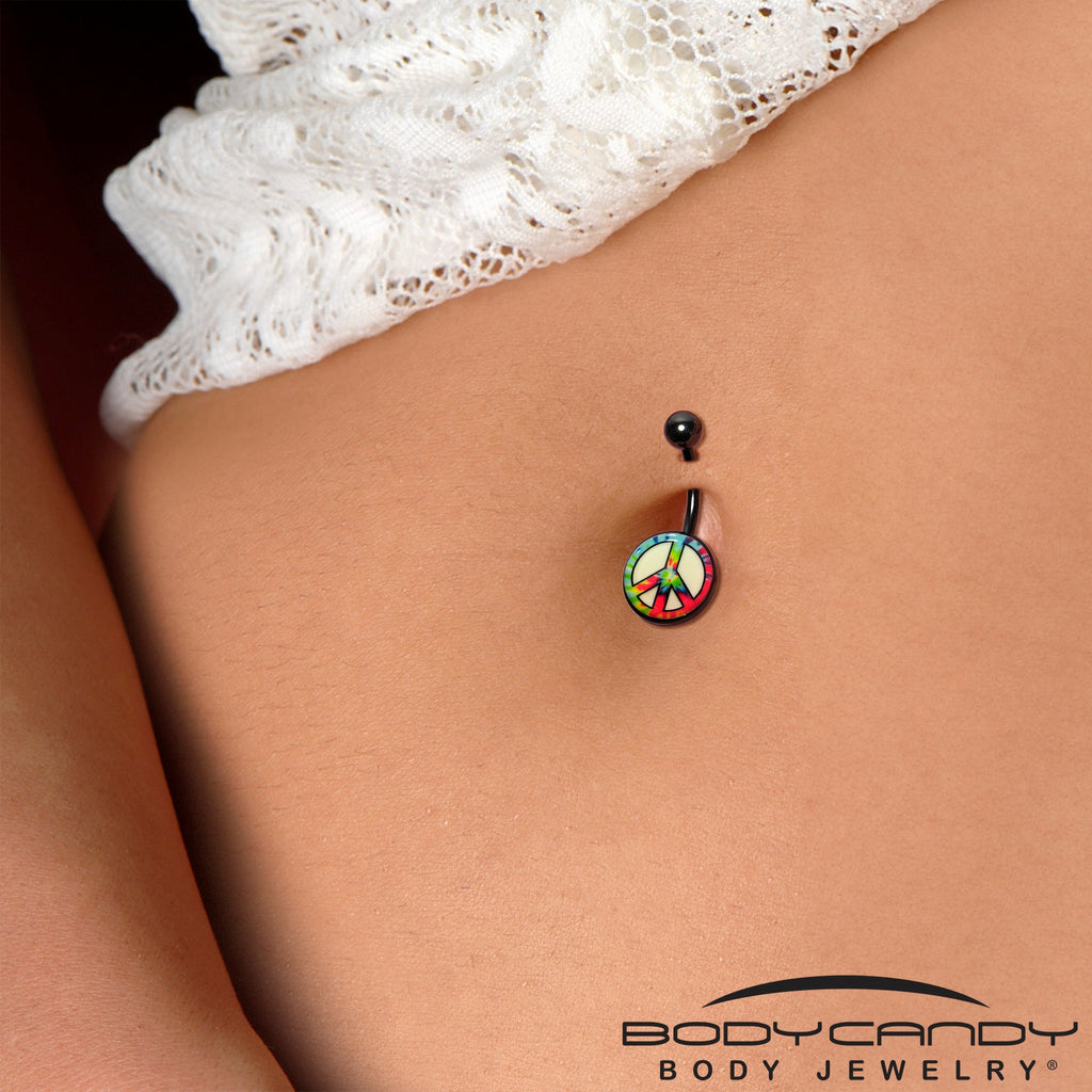 Glow in the Dark Titanium Tie Dyed Peace Sign Belly Ring