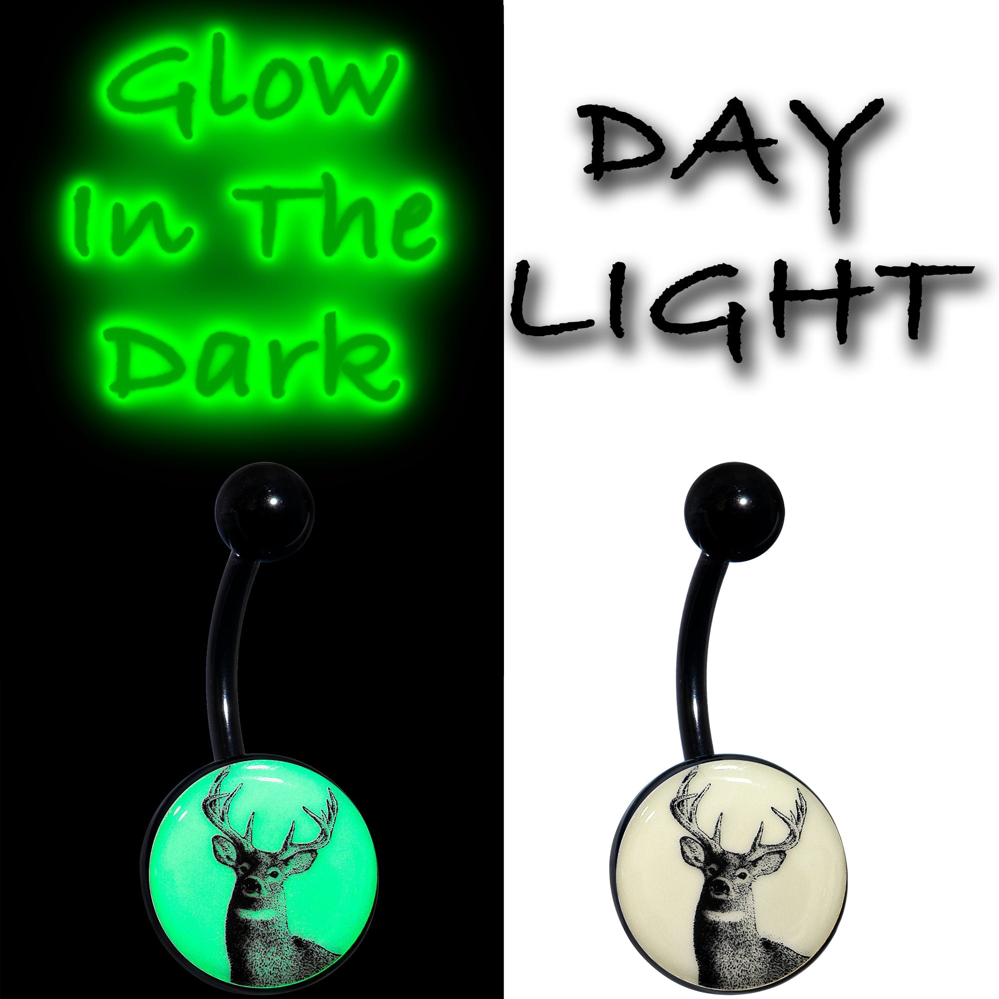 Glow in the Dark Titanium Deer Buck Belly Ring