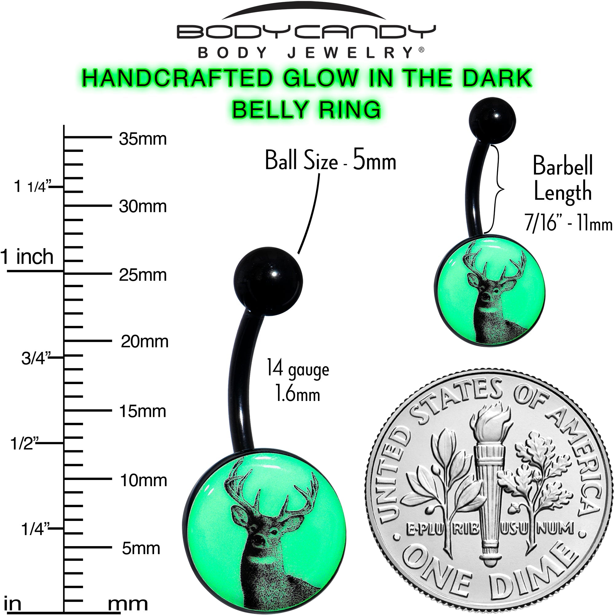 Glow in the Dark Titanium Deer Buck Belly Ring