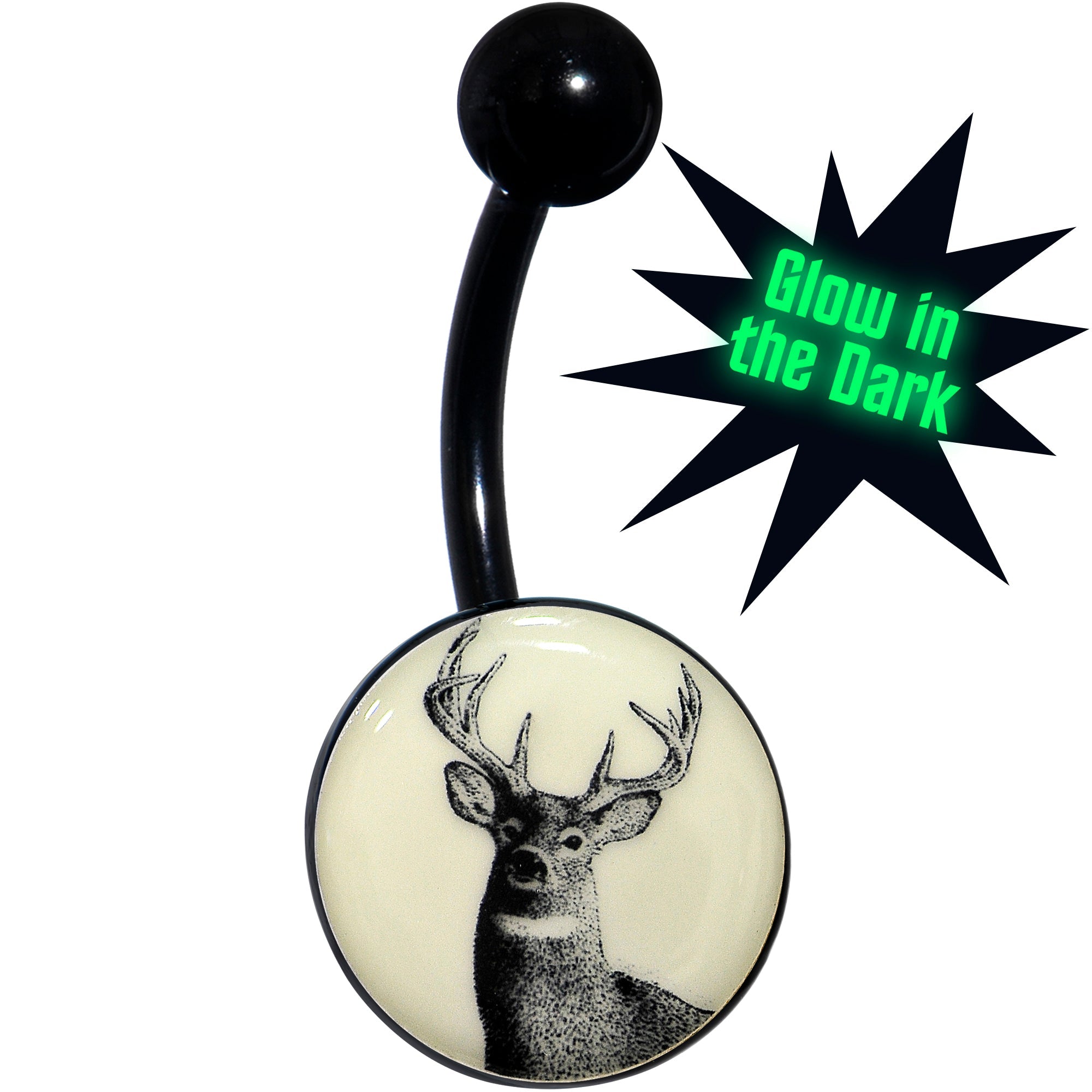 Glow in the Dark Titanium Deer Buck Belly Ring