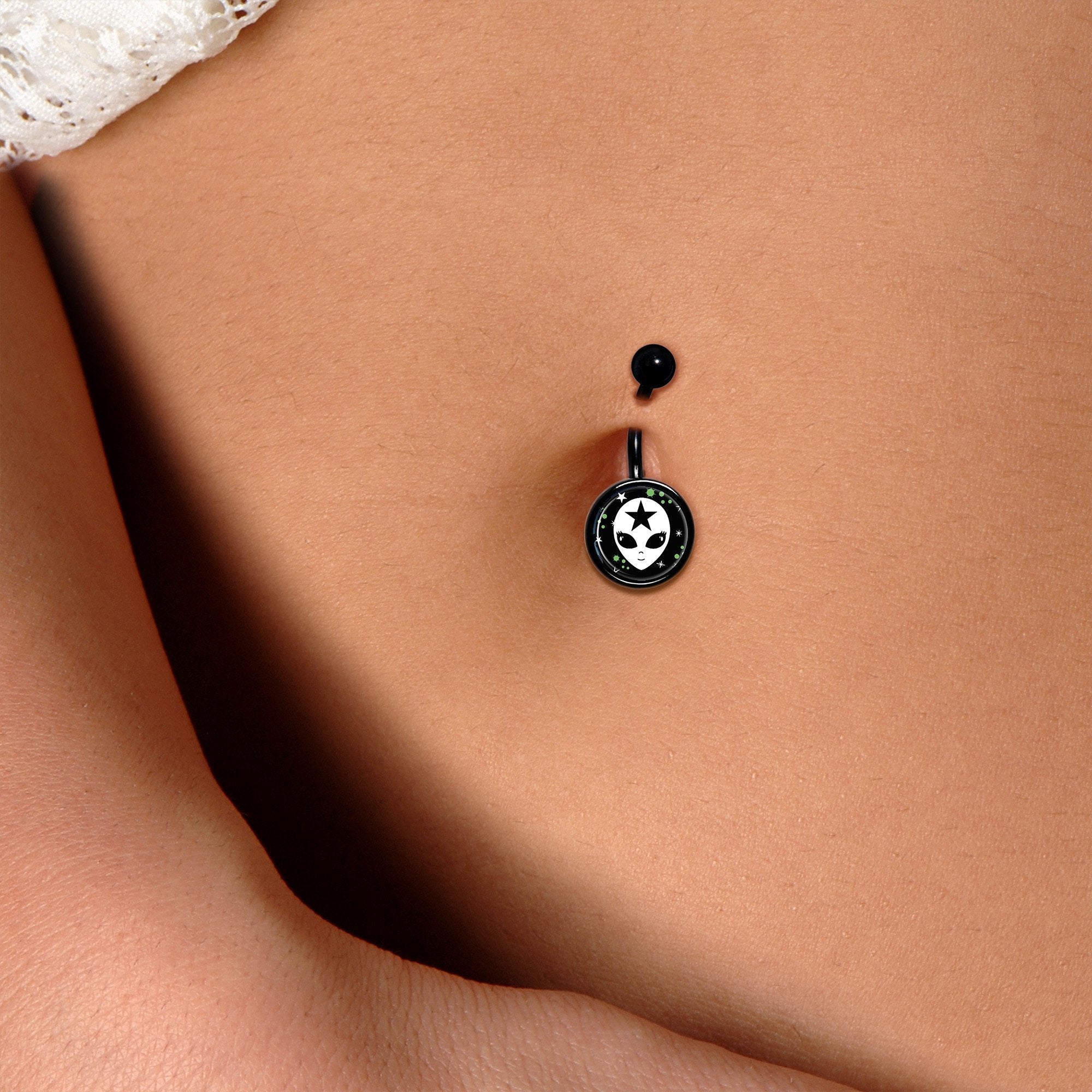 Starry Cute Alien Black Belly Ring