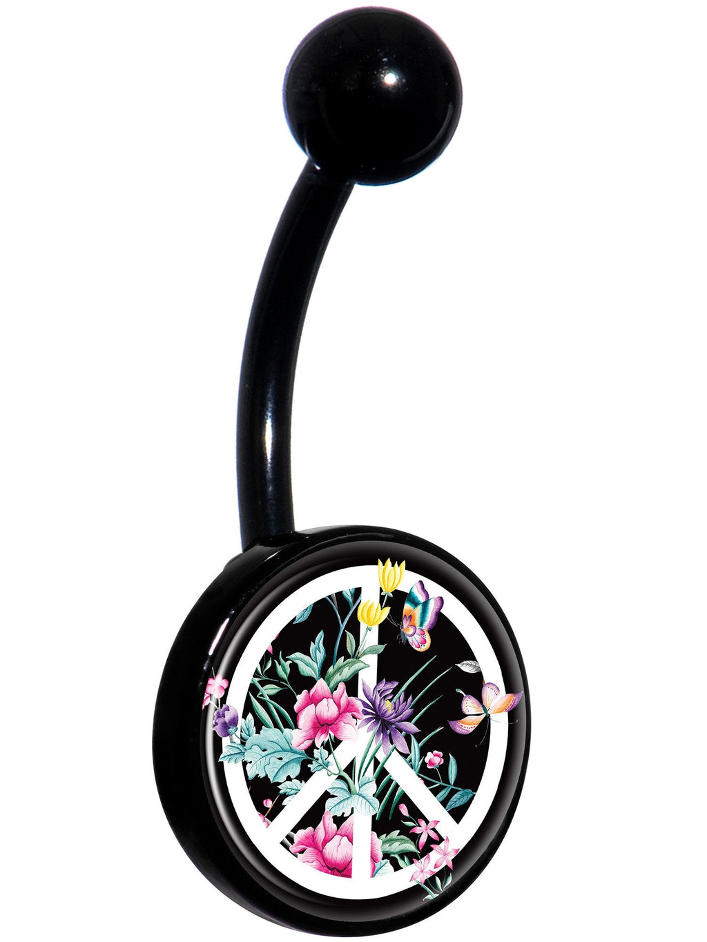 Floral Peace Sign Black Belly Ring