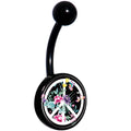 Floral Peace Sign Black Belly Ring