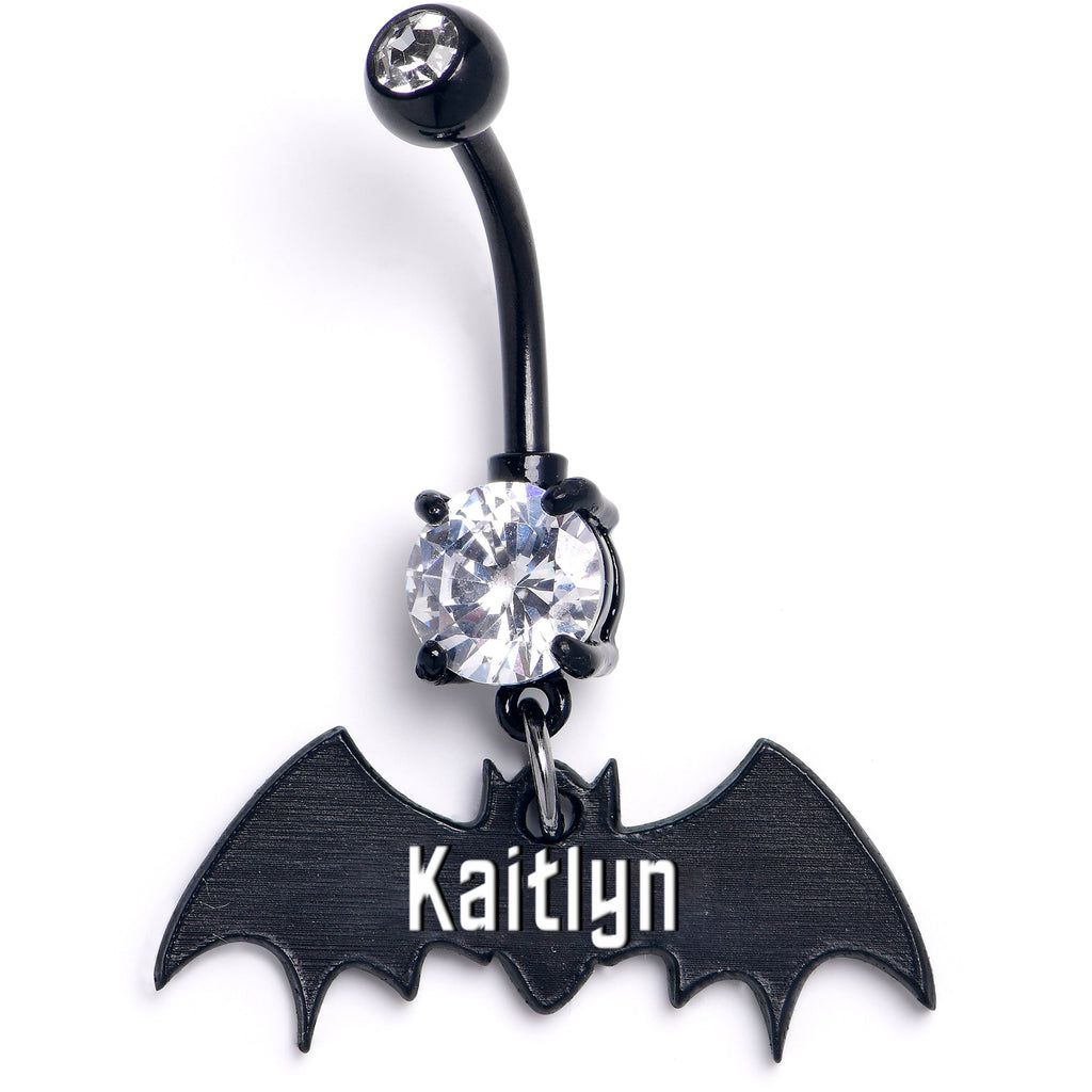 Custom Clear Gem Black Bat Personalized Dangle Belly Ring