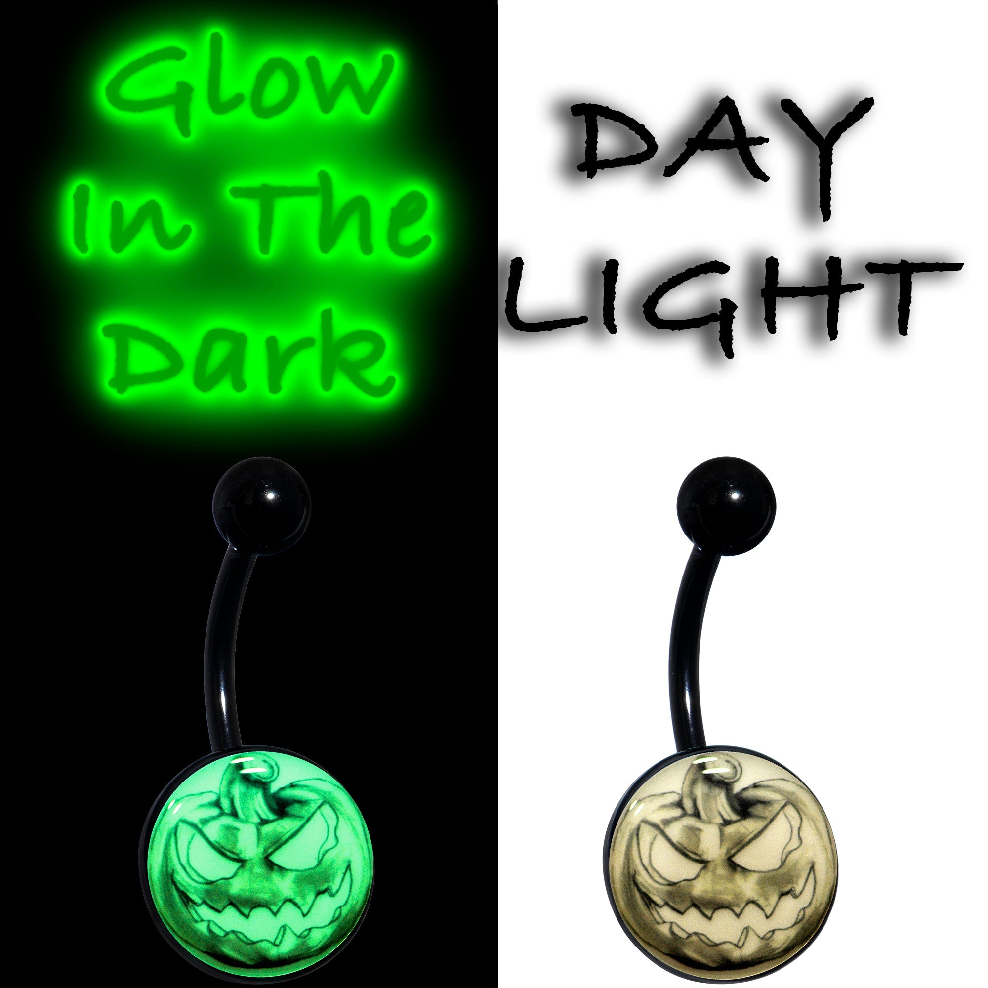 Black Titanium Bad Jack O' Lantern Glow in the Dark Belly Ring