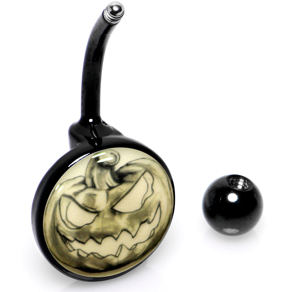 Black Titanium Bad Jack O' Lantern Glow in the Dark Belly Ring