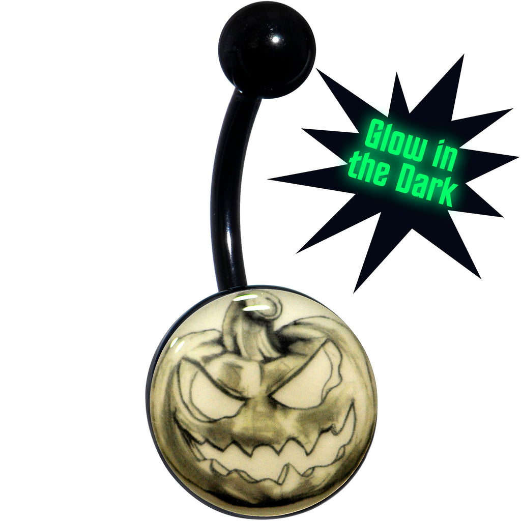 Black Titanium Bad Jack O' Lantern Glow in the Dark Belly Ring
