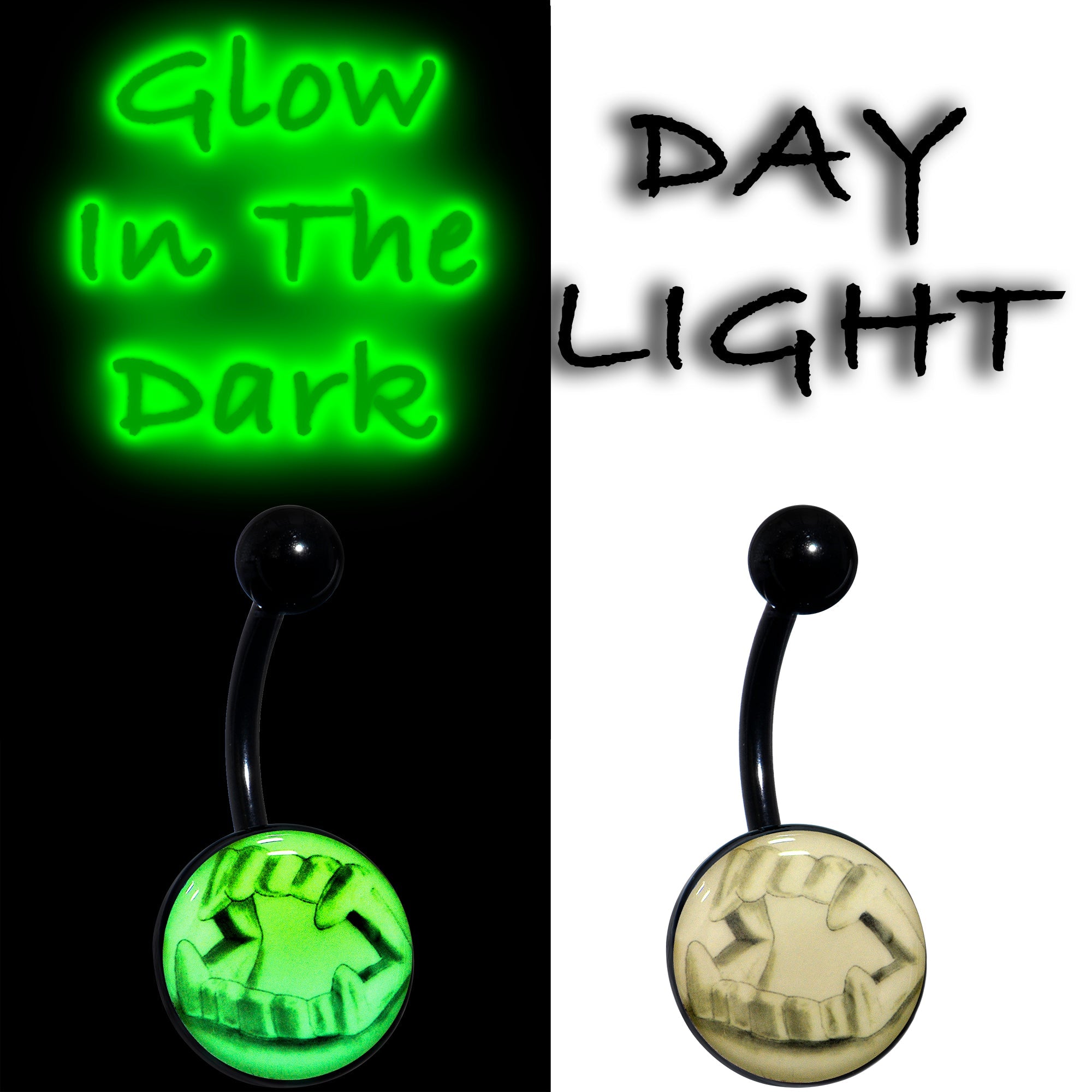 Black Titanium Fearsome Fangs Glow in the Dark Belly Ring