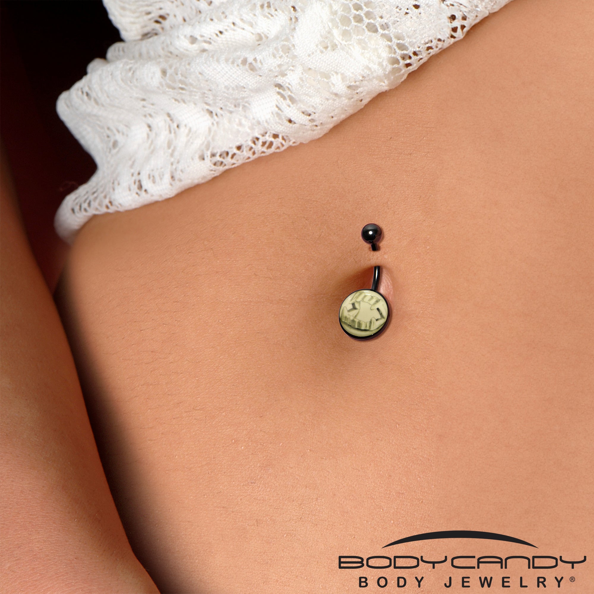 Black Titanium Fearsome Fangs Glow in the Dark Belly Ring