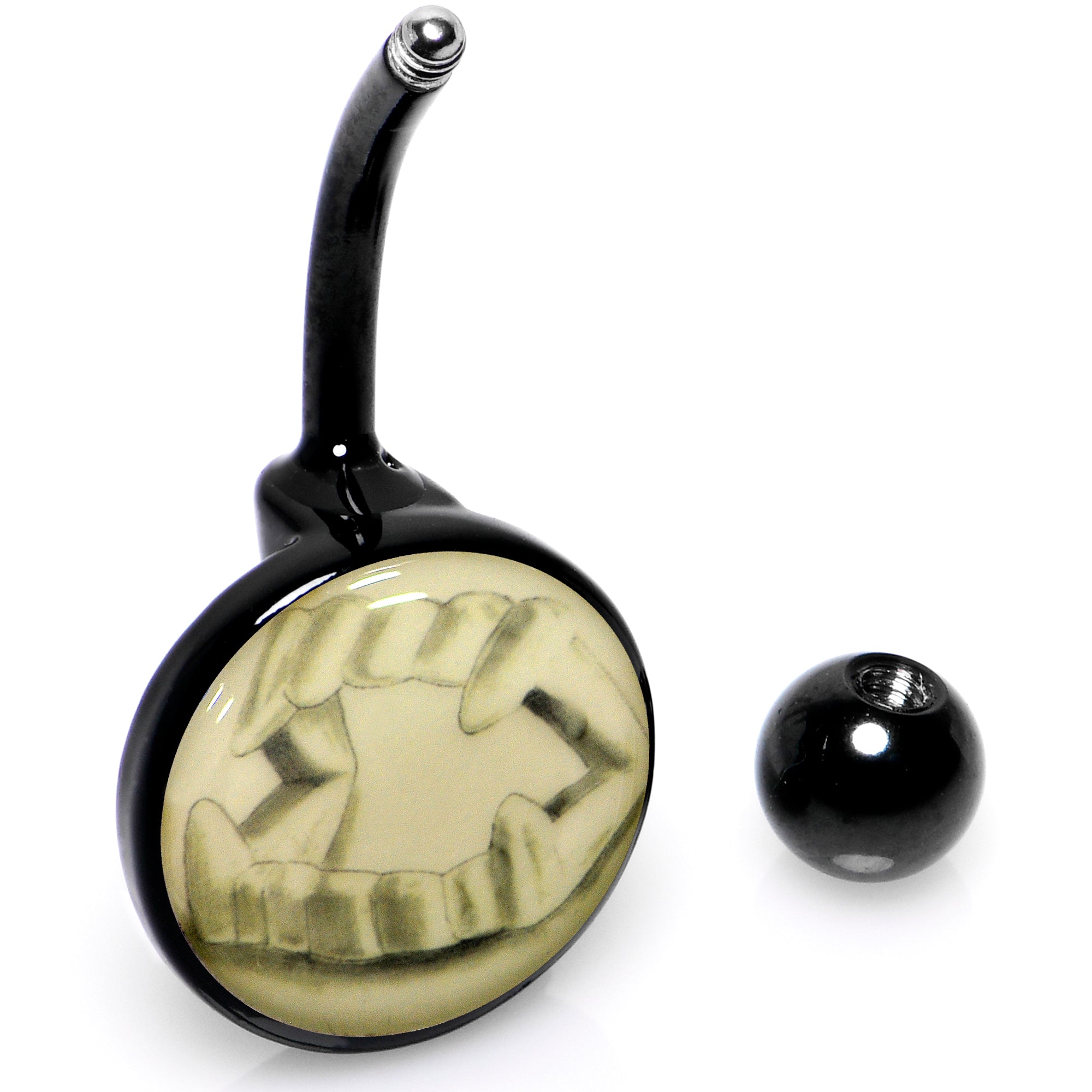Black Titanium Fearsome Fangs Glow in the Dark Belly Ring