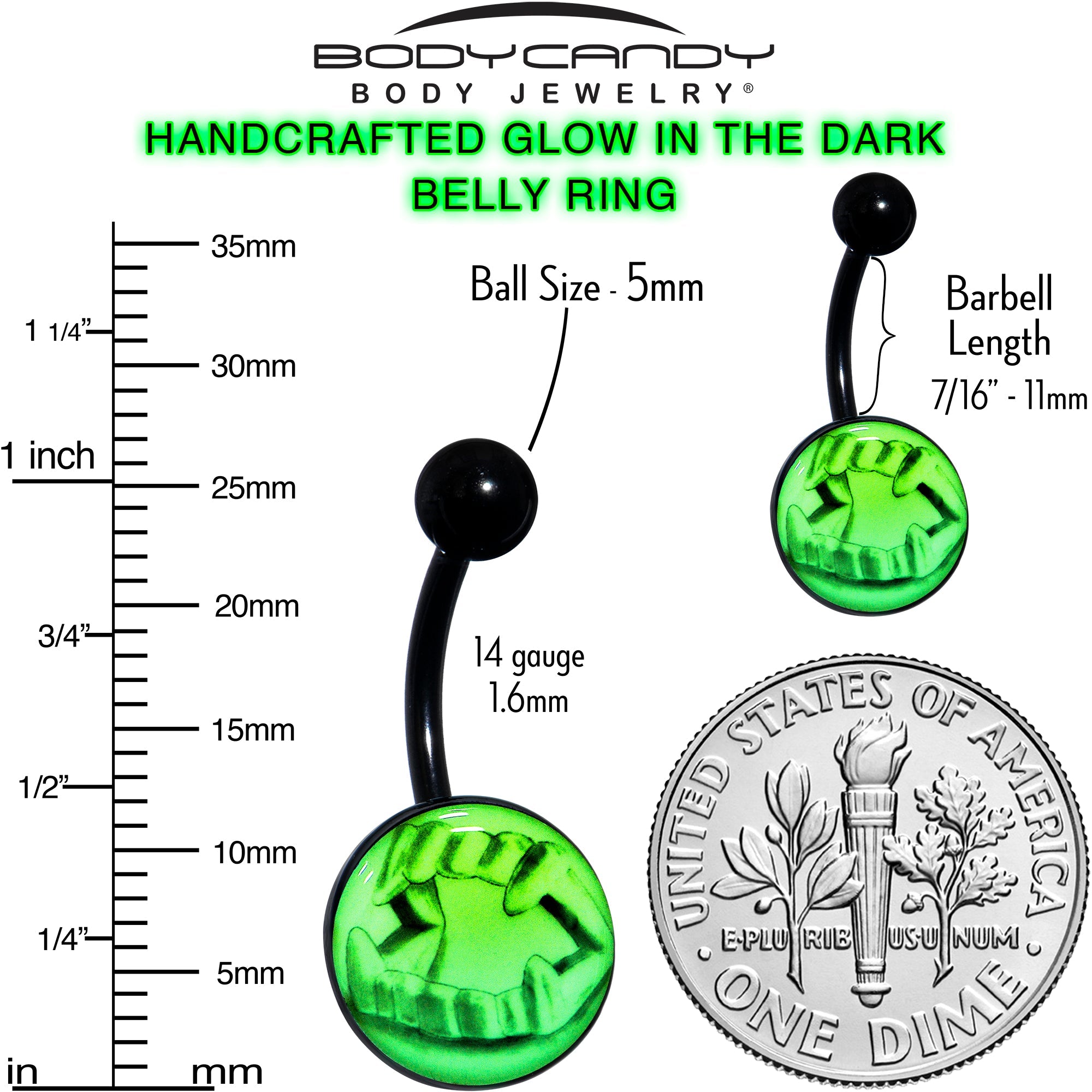 Black Titanium Fearsome Fangs Glow in the Dark Belly Ring