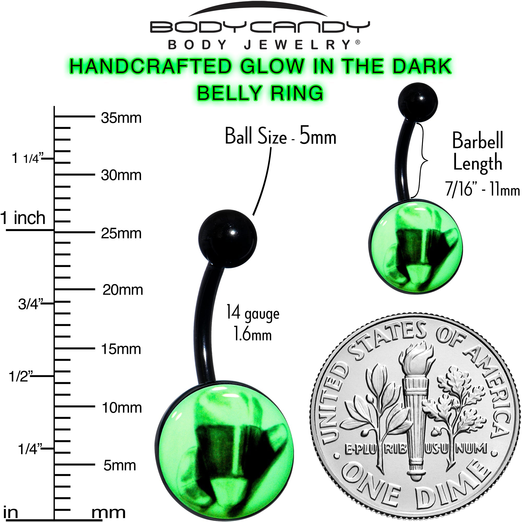 Black Titanium Classic Candy Corn Glow in the Dark Belly Ring