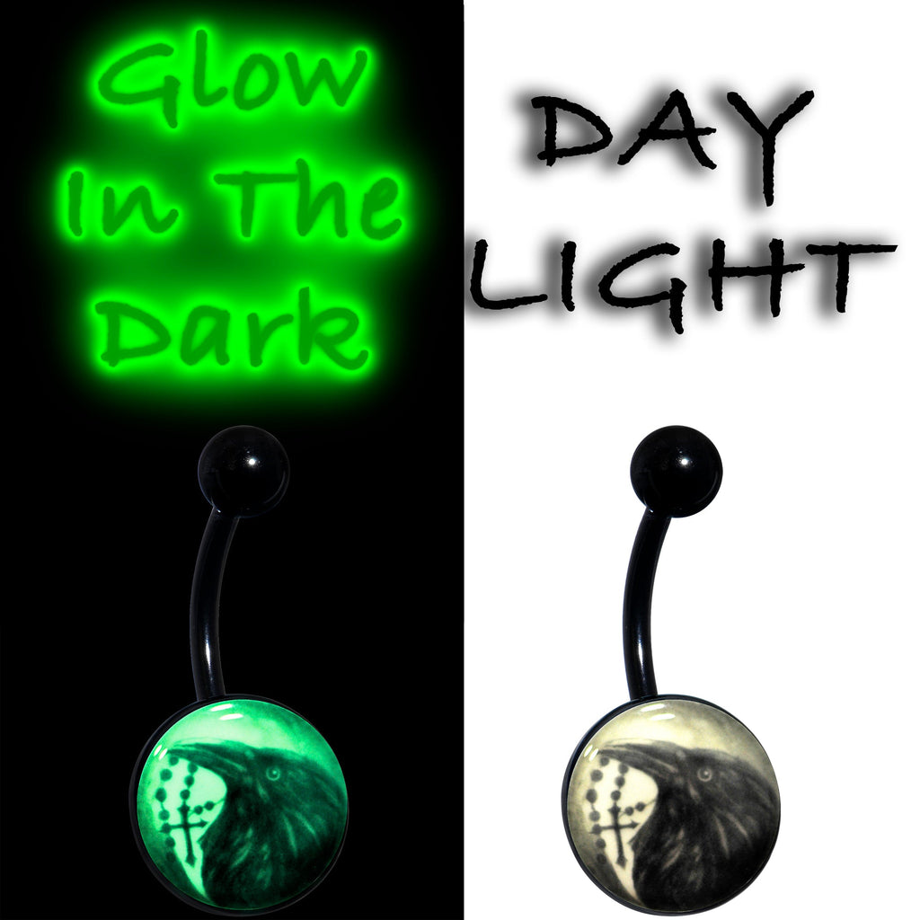 Black Titanium Raven and Cross Glow in the Dark Belly Ring