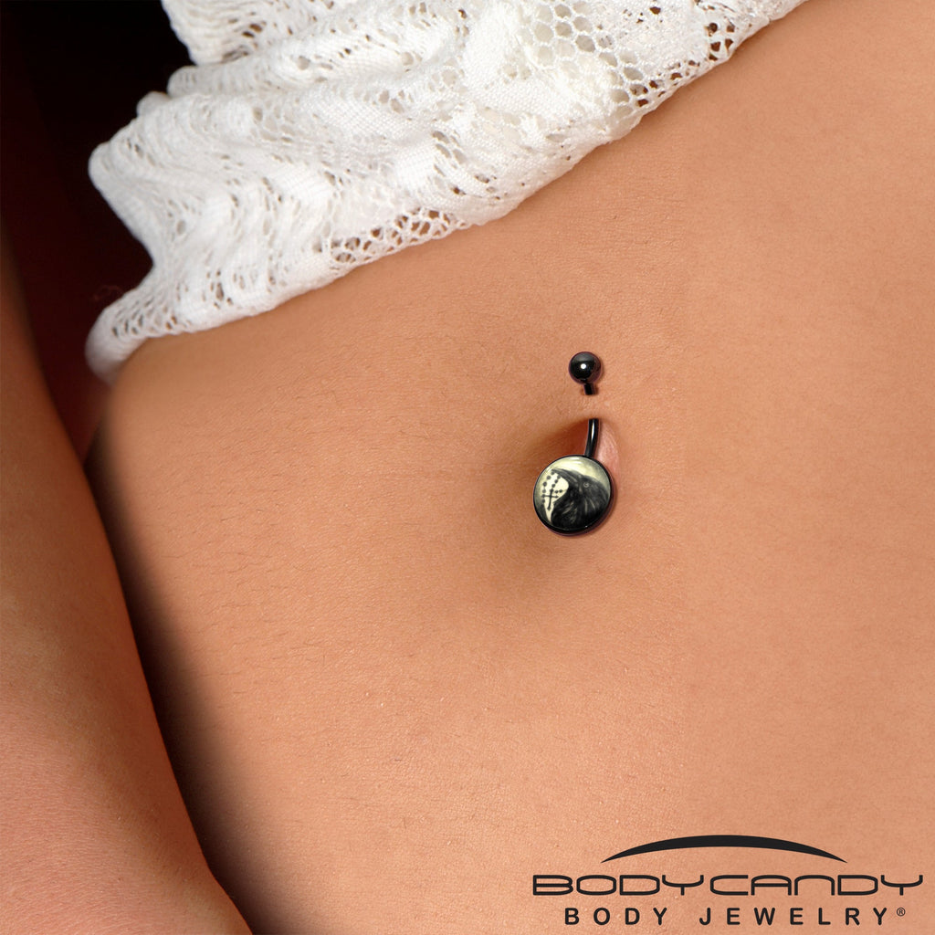 Black Titanium Raven and Cross Glow in the Dark Belly Ring