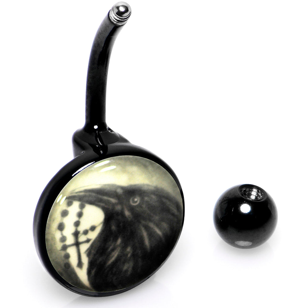 Black Titanium Raven and Cross Glow in the Dark Belly Ring