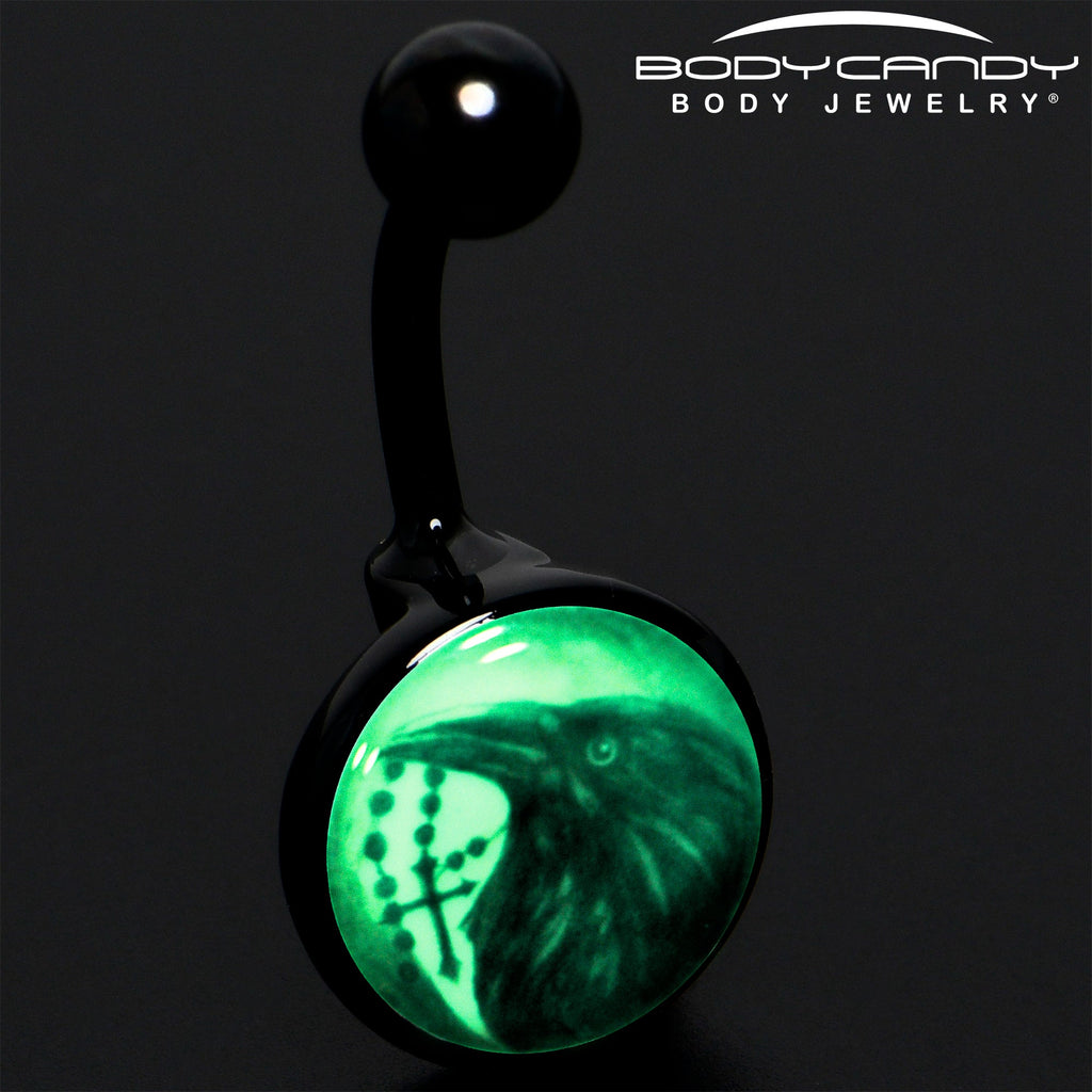 Black Titanium Raven and Cross Glow in the Dark Belly Ring