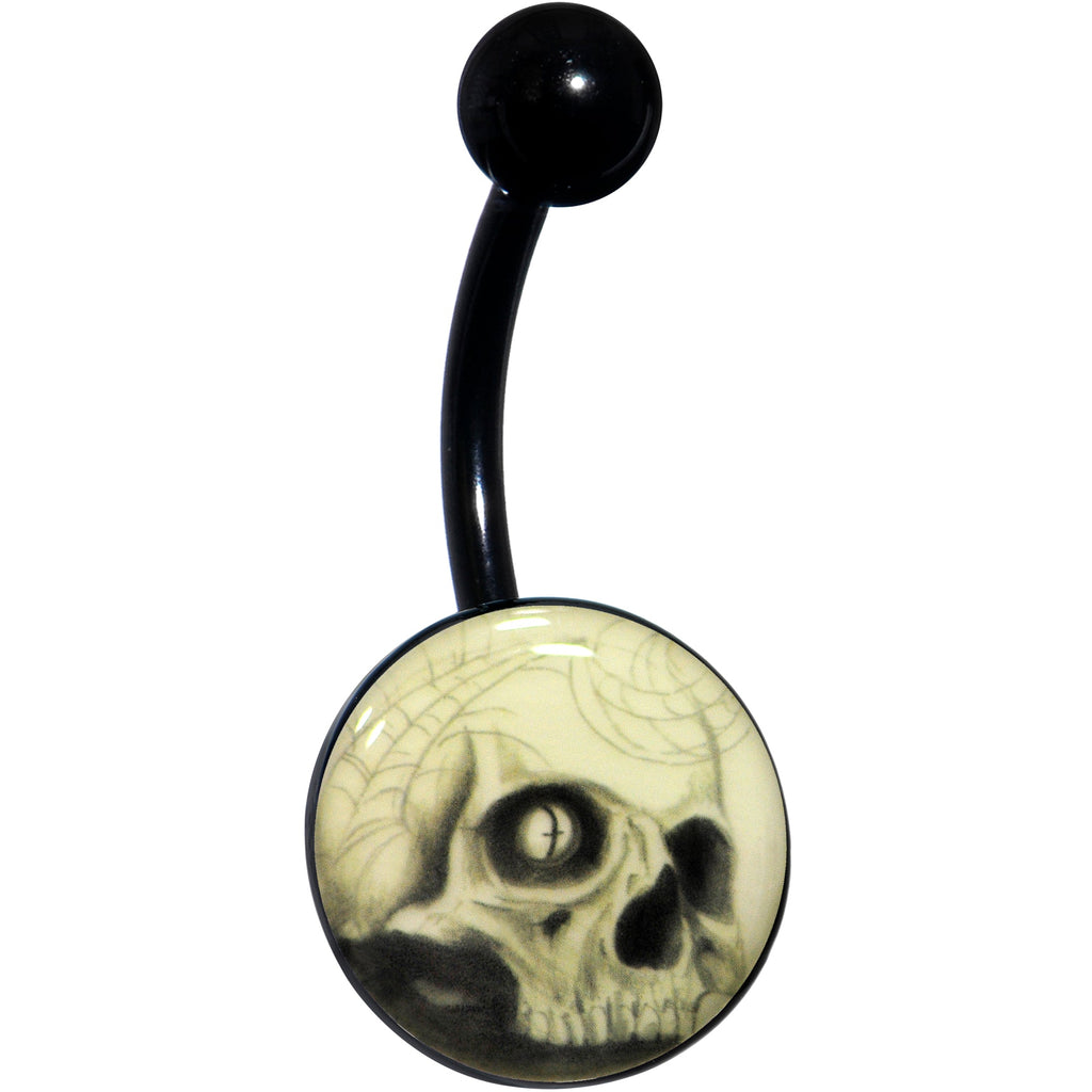 Black Titanium Webbed Skull Glow in the Dark Belly Ring