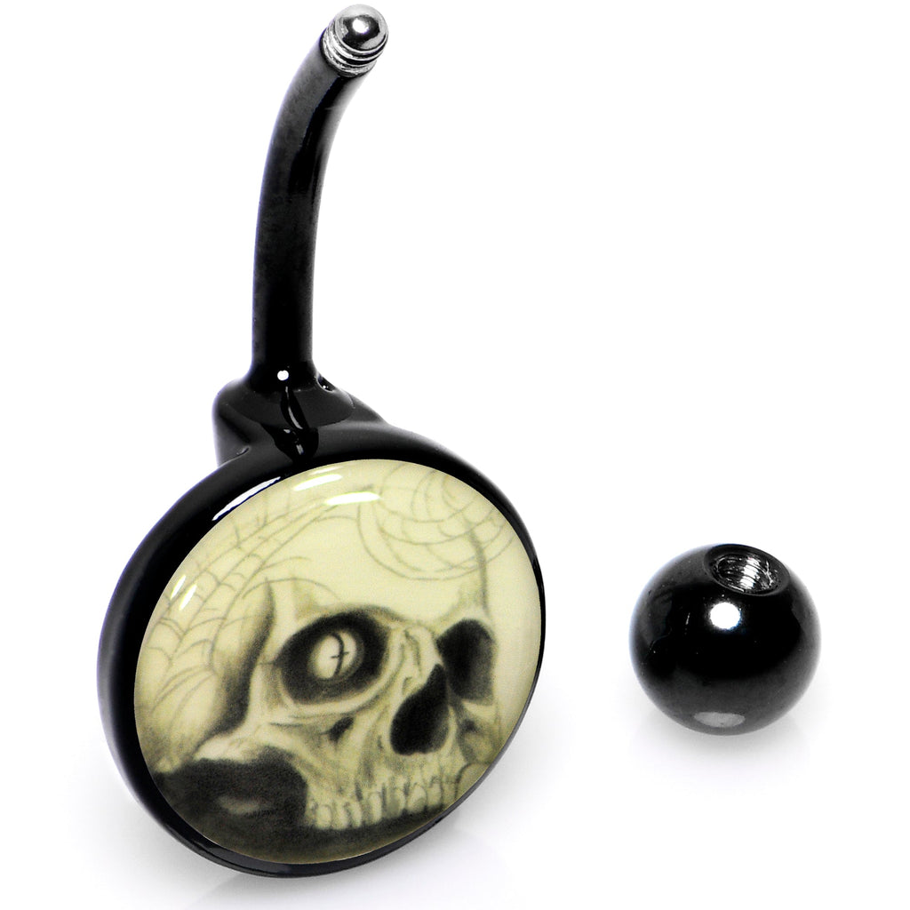 Black Titanium Webbed Skull Glow in the Dark Belly Ring