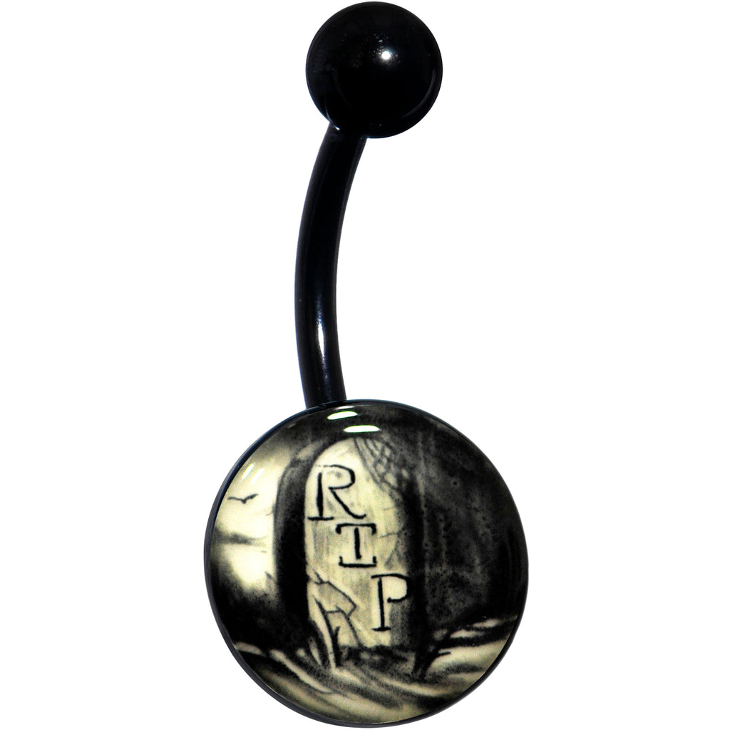 Black Titanium RIP Tombstone Glow in the Dark Belly Ring