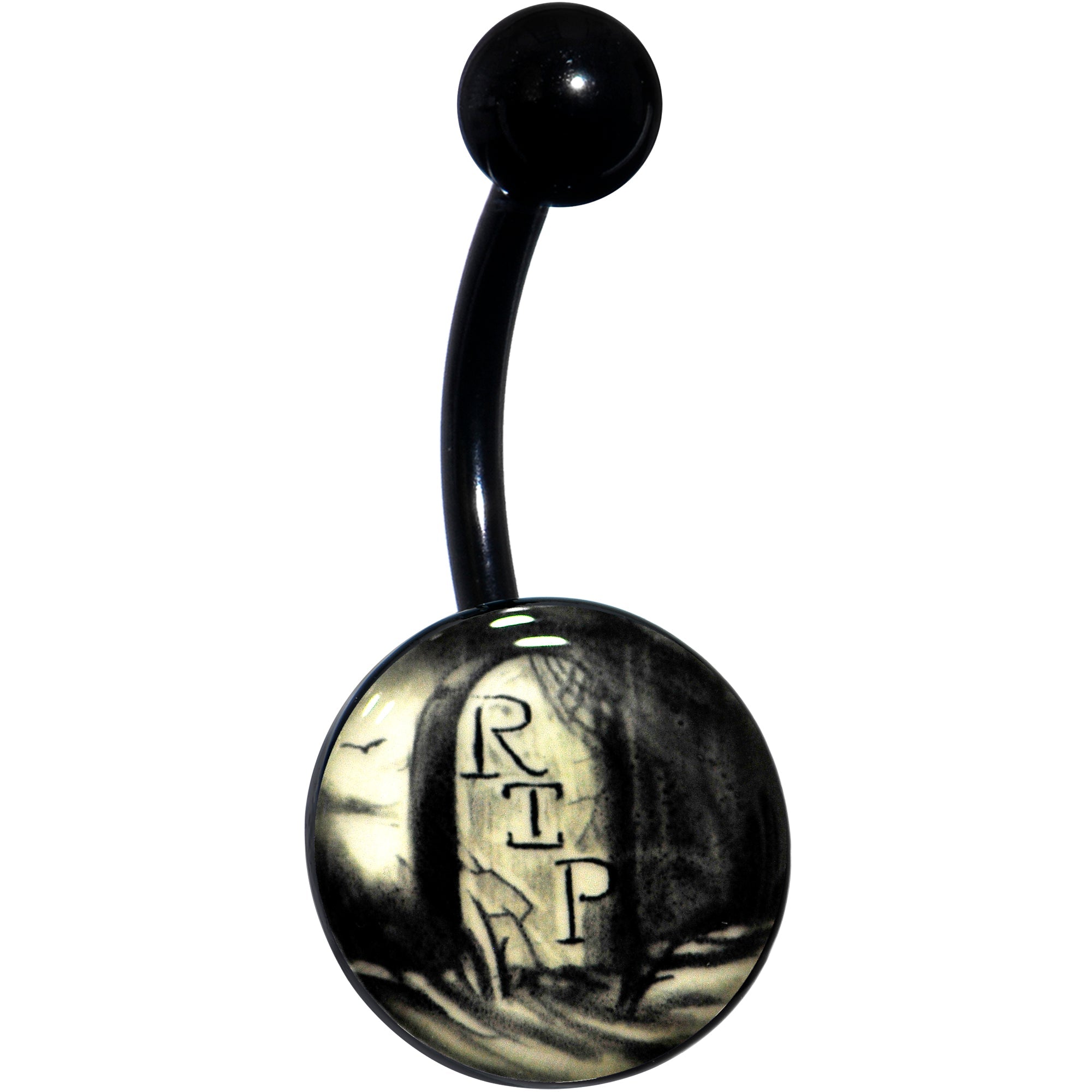 Black Titanium RIP Tombstone Glow in the Dark Belly Ring