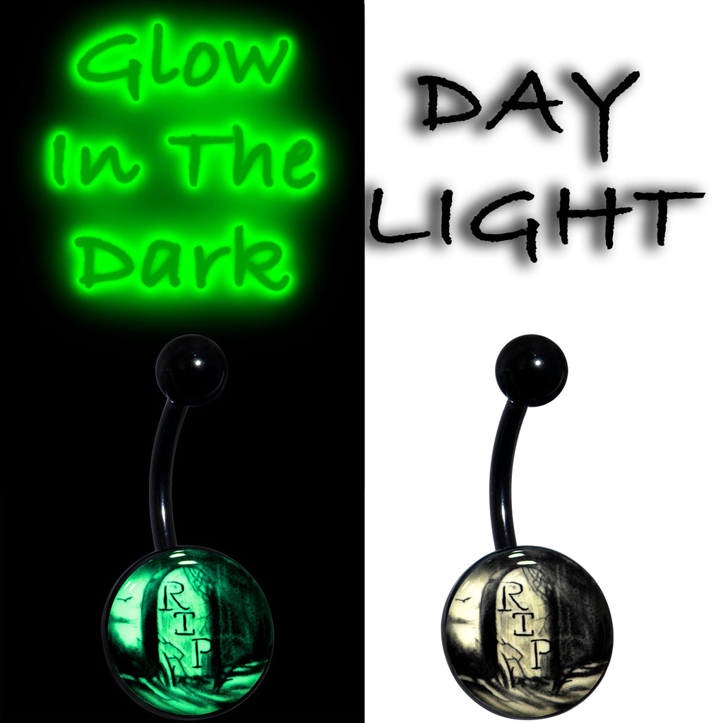 Black Titanium RIP Tombstone Glow in the Dark Belly Ring