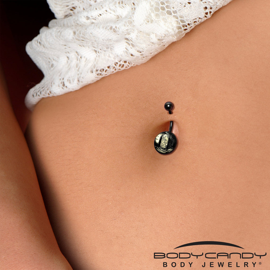 Black Titanium RIP Tombstone Glow in the Dark Belly Ring