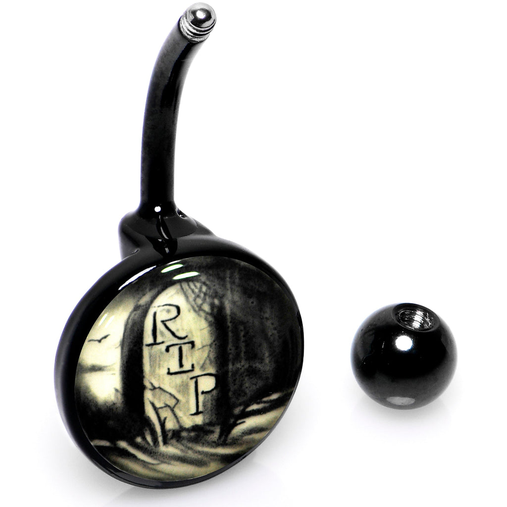 Black Titanium RIP Tombstone Glow in the Dark Belly Ring