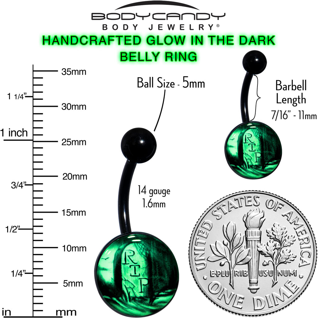 Black Titanium RIP Tombstone Glow in the Dark Belly Ring