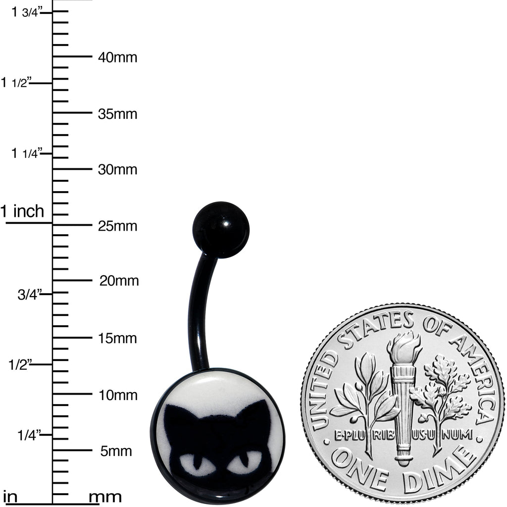 Black Glow in the Dark Peeking Black Cat Belly Ring by Onyx O