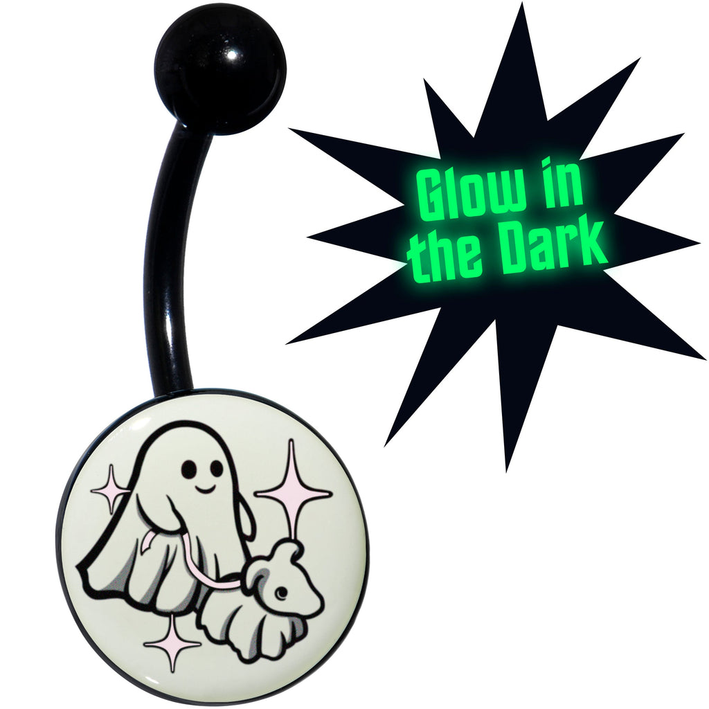 Black Anodized Glow in the Dark Halloween Ghost Dog Walker Belly Ring by Onyx O