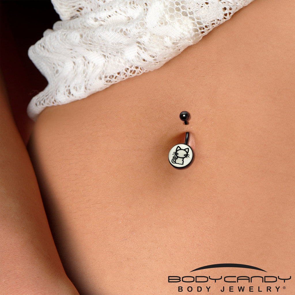 Black Anodized Glow in the Dark Kitty Cat Belly Ring by Onyx O