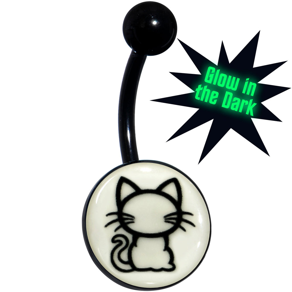 Black Anodized Glow in the Dark Kitty Cat Belly Ring by Onyx O