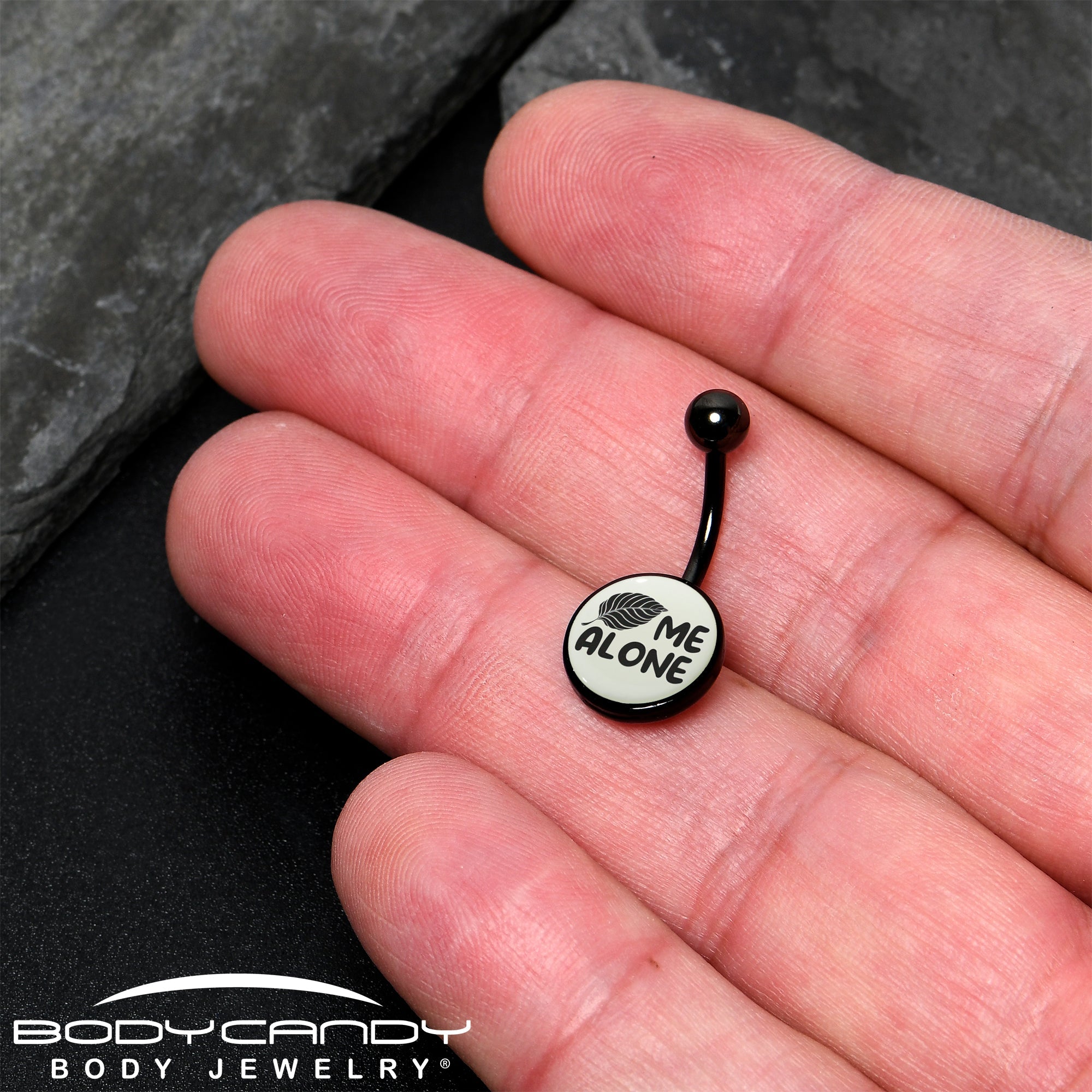 Glow in the Dark Black Leaf Me Alone Belly Ring by Onyx O