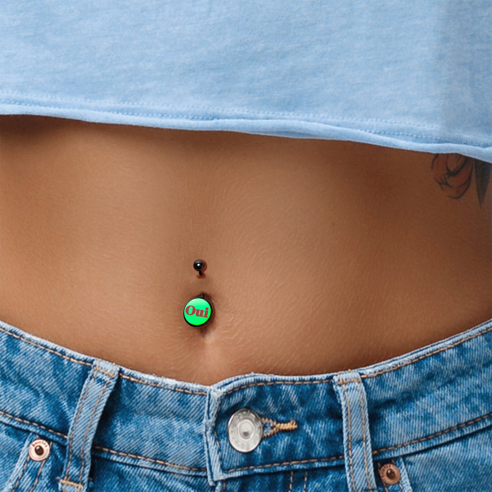 Black Anodized Glow in the Dark OUI Belly Ring by Onyx O